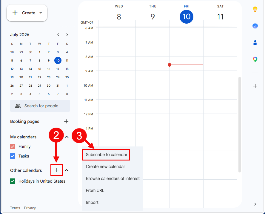 Find "Other calendars" and tap the + button