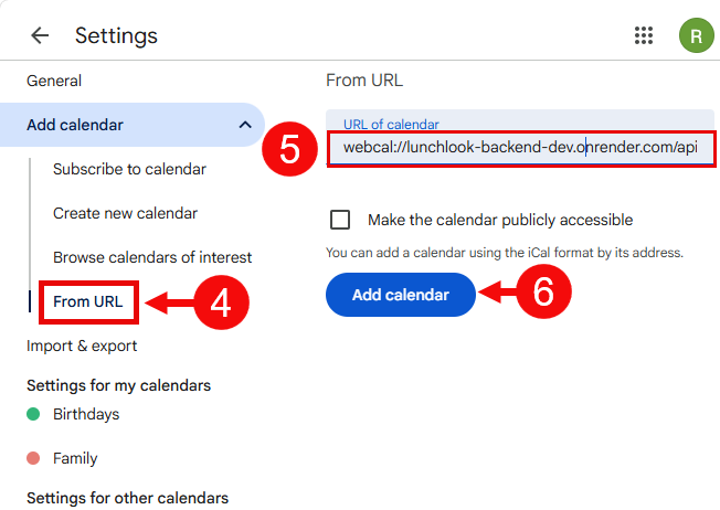 Paste your link into "URL of calendar"