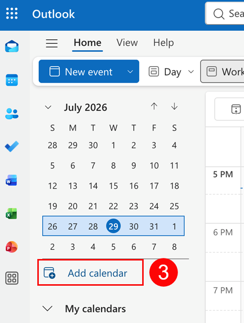 In the left sidebar, select "Add calendar"